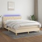 vidaXL Cama box spring colchón y luces LED tela crema 140x190 cm vidaXL Cama box spring colchón y luces LED tela crema 140x190 cm