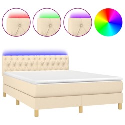 vidaXL Cama box spring colchón y luces LED tela crema 140x190 cm