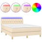 vidaXL Cama box spring colchón y luces LED tela crema 140x190 cm vidaXL Cama box spring colchón y luces LED tela crema 140x190 cm