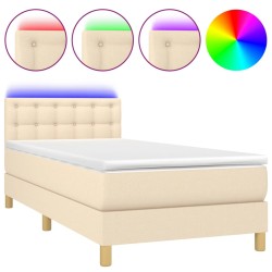 vidaXL Cama box spring con colchón y LED tela crema 80x200 cm