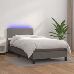 vidaXL Cama box spring y colchón LED cuero sintético gris 80x200 cm