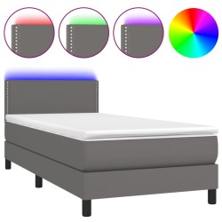 vidaXL Cama box spring y colchón LED cuero sintético gris 80x200 cm