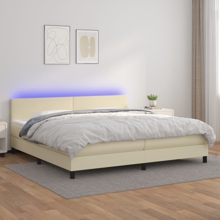 vidaXL Cama box spring colchón y LED cuero sintético crema 200x200 cm