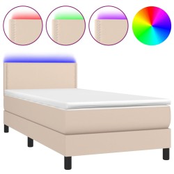 vidaXL Cama box spring colchón LED cuero sintético capuchino 100x200cm