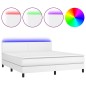 vidaXL Cama box spring colchón y LED cuero sintético blanco 160x200 cm vidaXL Cama box spring colchón y LED cuero sintético blanco 160x200 cm