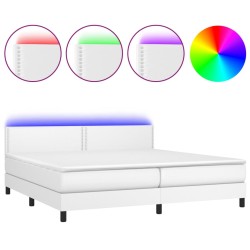 vidaXL Cama box spring colchón y LED cuero sintético blanco 200x200 cm