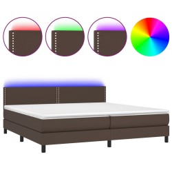 vidaXL Cama box spring colchón y LED cuero sintético marrón 200x200 cm