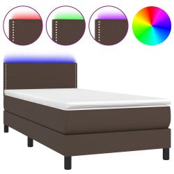 vidaXL Cama box spring y colchón LED cuero sintético marrón 90x200 cm
