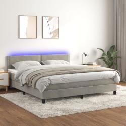 vidaXL Cama box spring colchón y LED terciopelo gris claro 160x200 cm
