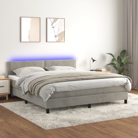vidaXL Cama box spring colchón y LED terciopelo gris claro 160x200 cm