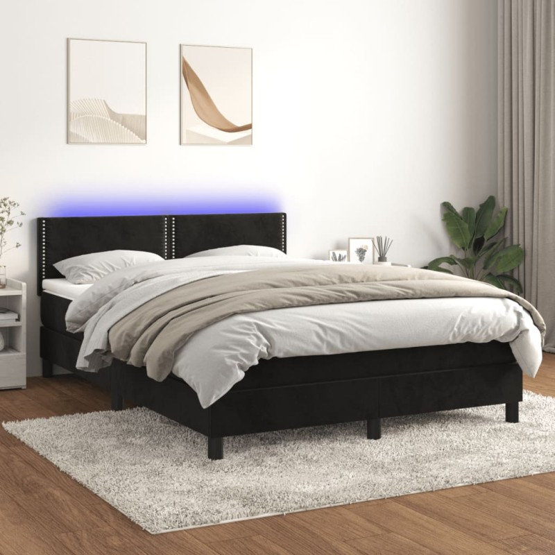 vidaXL Cama box spring colchón y LED terciopelo negro 140x200 cm vidaXL Cama box spring colchón y LED terciopelo negro 140x200 cm
