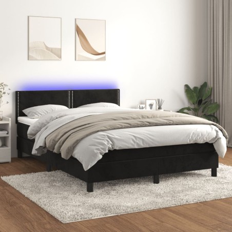 vidaXL Cama box spring colchón y LED terciopelo negro 140x200 cm