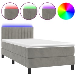 vidaXL Cama box spring colchón y LED terciopelo gris claro 90x190 cm