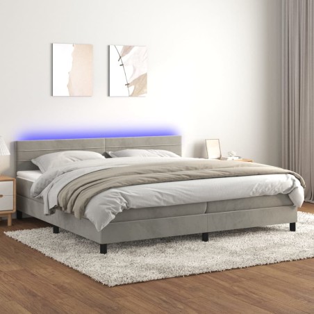 vidaXL Cama box spring colchón y LED terciopelo gris claro 200x200 cm