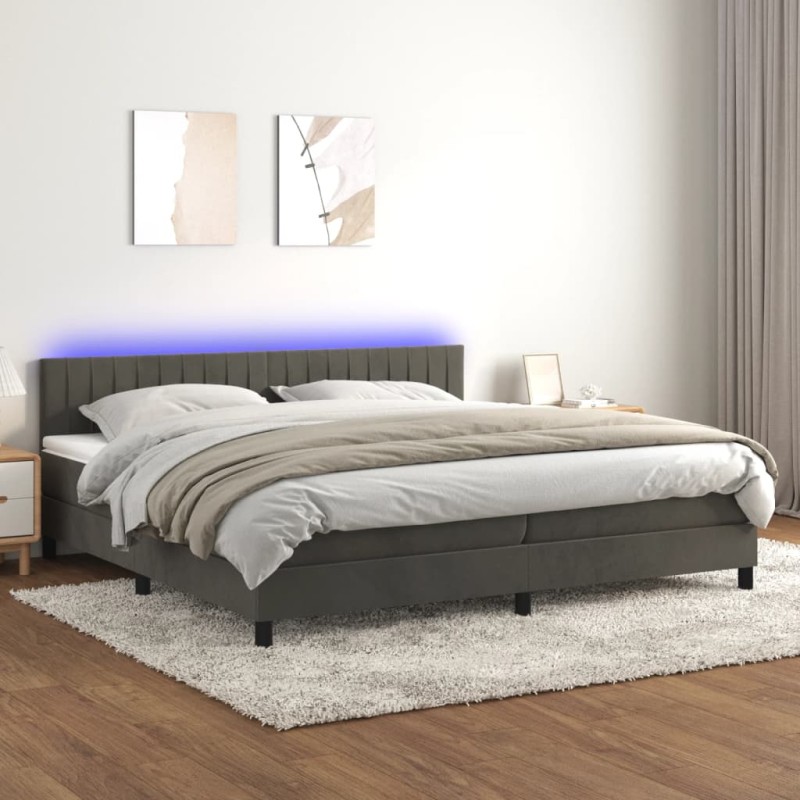 vidaXL Cama box spring colchón y LED terciopelo gris oscuro 200x200 cm vidaXL Cama box spring colchón y LED terciopelo gris oscuro 200x200 cm