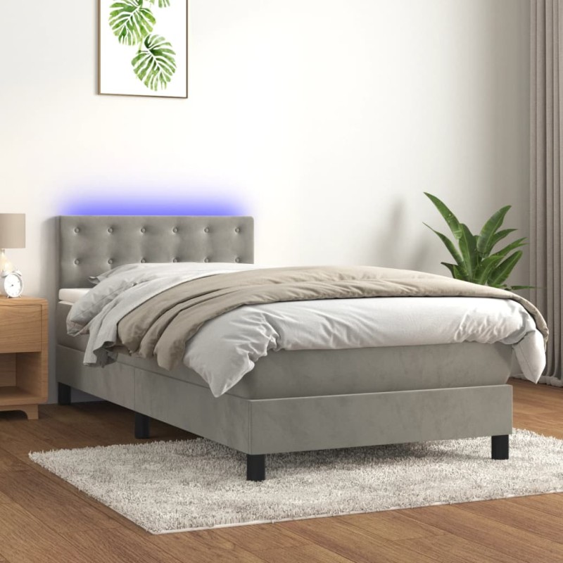 vidaXL Cama box spring colchón y LED terciopelo gris claro 80x200 cm vidaXL Cama box spring colchón y LED terciopelo gris claro 80x200 cm