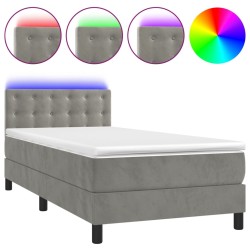 vidaXL Cama box spring colchón y LED terciopelo gris claro 80x200 cm