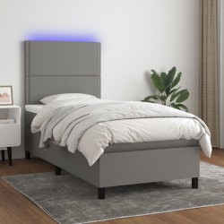 vidaXL Cama box spring colchón y luces LED tela gris oscuro 90x190 cm