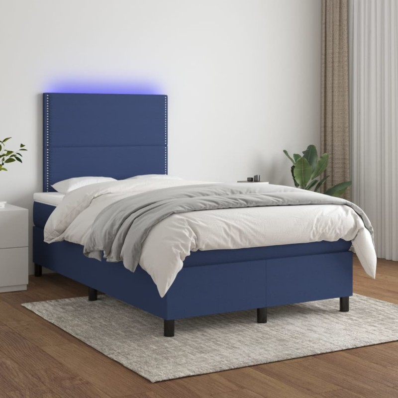 vidaXL Cama box spring con colchón y LED tela azul 120x200 cm vidaXL Cama box spring con colchón y LED tela azul 120x200 cm