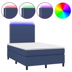 vidaXL Cama box spring con colchón y LED tela azul 120x200 cm