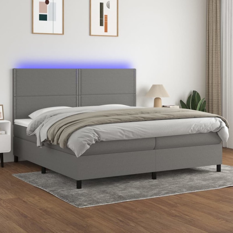 vidaXL Cama box spring colchón y luces LED tela gris claro 200x200 cm vidaXL Cama box spring colchón y luces LED tela gris claro 200x200 cm