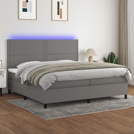 vidaXL Cama box spring colchón y luces LED tela gris claro 200x200 cm