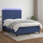 vidaXL Cama box spring colchón y luces LED tela azul 140x200 cm