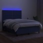 vidaXL Cama box spring colchón y luces LED tela azul 140x200 cm