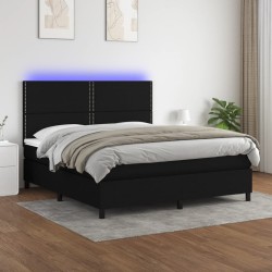 vidaXL Cama box spring colchón y luces LED tela negro 180x200 cm
