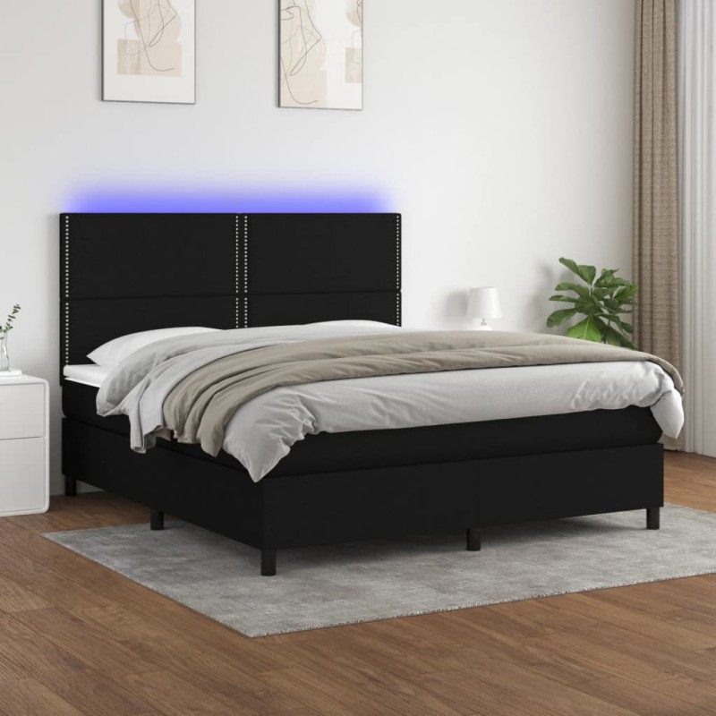 vidaXL Cama box spring colchón y luces LED tela negro 180x200 cm