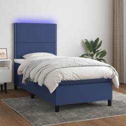 vidaXL Cama box spring colchón y luces LED tela azul 100x200 cm