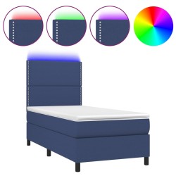vidaXL Cama box spring colchón y luces LED tela azul 100x200 cm