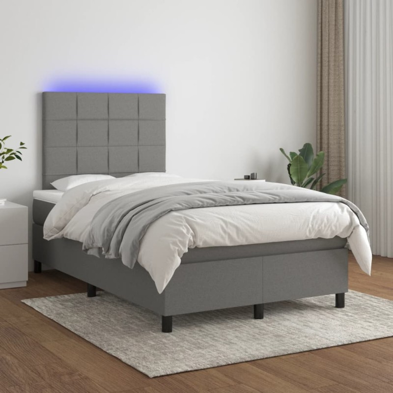 vidaXL Cama box spring con colchón y LED tela gris oscuro 120x200 cm vidaXL Cama box spring con colchón y LED tela gris oscuro 120x200 cm