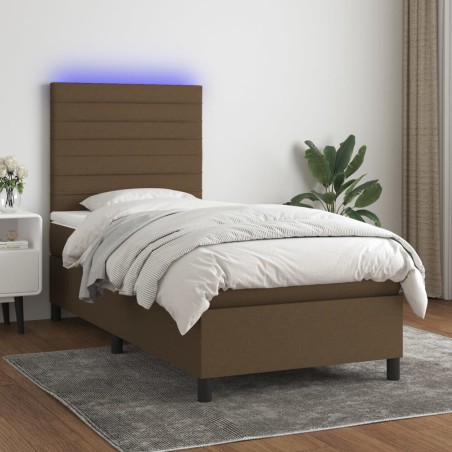 vidaXL Cama box spring colchón y luces LED tela marrón oscuro 80x200cm