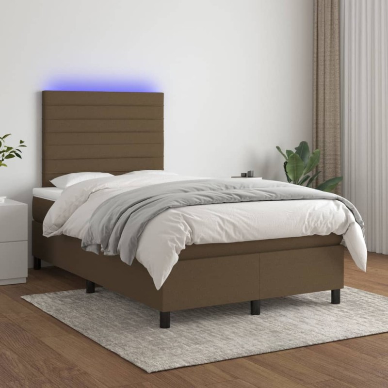 vidaXL Cama box spring con colchón y LED tela marrón oscuro 120x200 cm vidaXL Cama box spring con colchón y LED tela marrón oscuro 120x200 cm