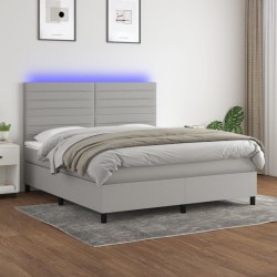 vidaXL Cama box spring colchón y luces LED tela gris claro 180x200 cm