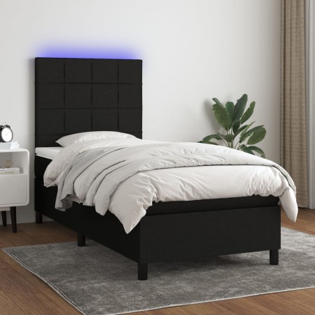 vidaXL Cama box spring colchón y luces LED tela negro 100x200 cm