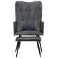 vidaXL Sillón orejero con reposapiés cuero auténtico gris vidaXL Sillón orejero con reposapiés cuero auténtico gris
