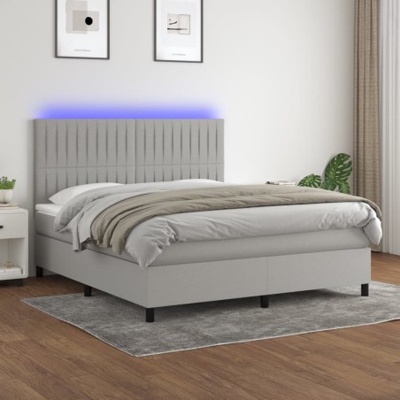 vidaXL Cama box spring colchón y luces LED tela gris claro 180x200 cm