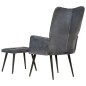 vidaXL Sillón orejero con reposapiés cuero auténtico gris vidaXL Sillón orejero con reposapiés cuero auténtico gris