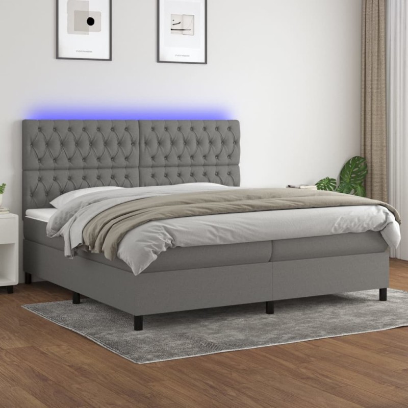 vidaXL Cama box spring colchón y luces LED tela gris claro 200x200 cm