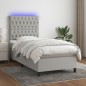 vidaXL Cama box spring colchón y luces LED tela gris claro 90x200 cm