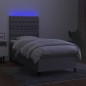 vidaXL Cama box spring colchón y luces LED tela gris claro 90x200 cm