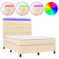 vidaXL Cama box spring colchón y luces LED tela crema 140x190 cm vidaXL Cama box spring colchón y luces LED tela crema 140x190 cm