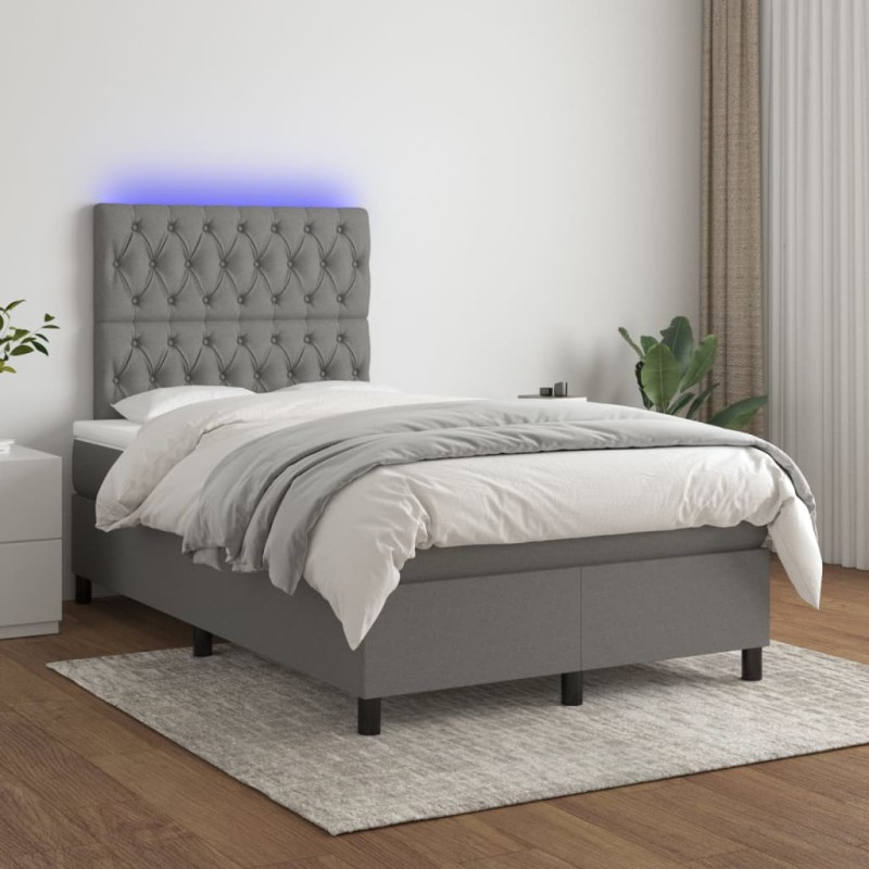 vidaXL Cama box spring con colchón y LED tela gris oscuro 120x200 cm vidaXL Cama box spring con colchón y LED tela gris oscuro 120x200 cm