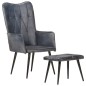 vidaXL Sillón orejero con reposapiés cuero auténtico gris vidaXL Sillón orejero con reposapiés cuero auténtico gris