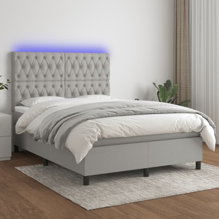 vidaXL Cama box spring colchón y luces LED tela gris claro 140x190 cm
