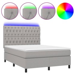 vidaXL Cama box spring colchón y luces LED tela gris claro 140x190 cm
