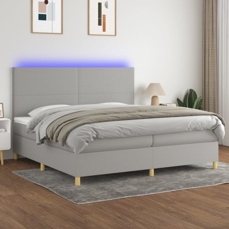 vidaXL Cama box spring con colchón tela y LED gris claro 200x200 cm