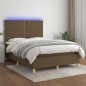 vidaXL Cama box spring colchón luces LED tela marrón oscuro 140x200cm vidaXL Cama box spring colchón luces LED tela marrón oscuro 140x200cm
